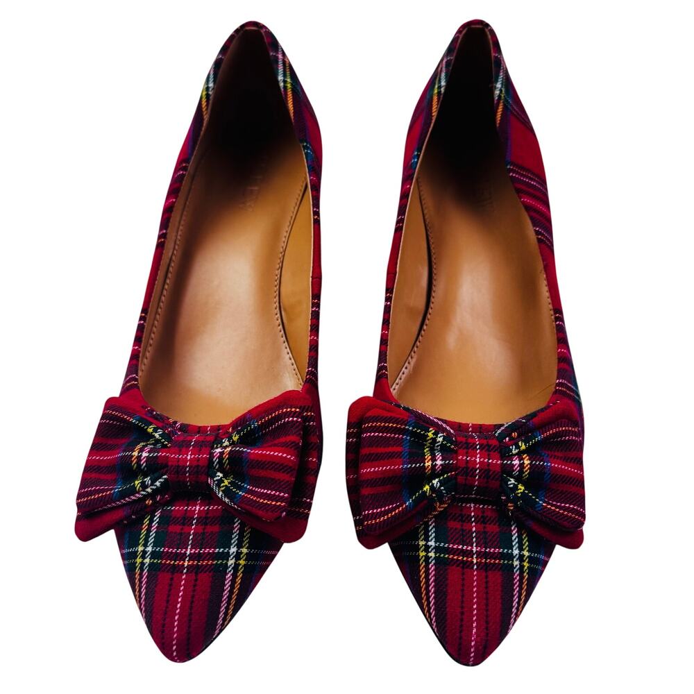 J. Crew Esme Tartan Plaid Bow Classic Timeless Chic Kitten Heels Women's Size 7